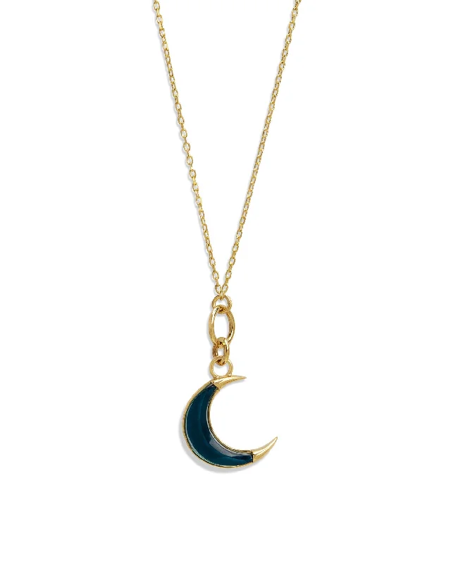 Karma London Blue Topaz Crescent Fine Yellow Gold Necklace