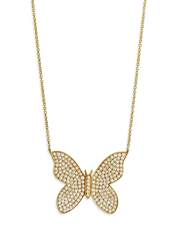 Large Pavé Butterfly Yellow Gold Necklace