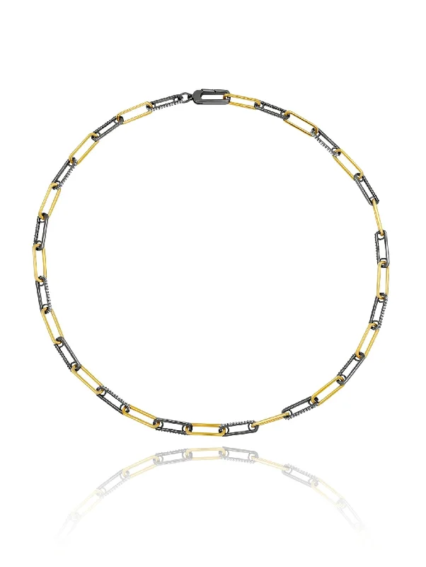 Two Tone Link Pave 18" Necklace Finished in Black Rhodium and 18kt Yellow Gold Sale