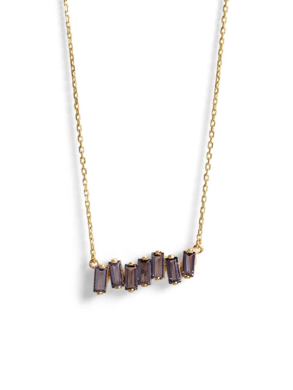 Mini Iolite Yellow Gold Bar Necklace