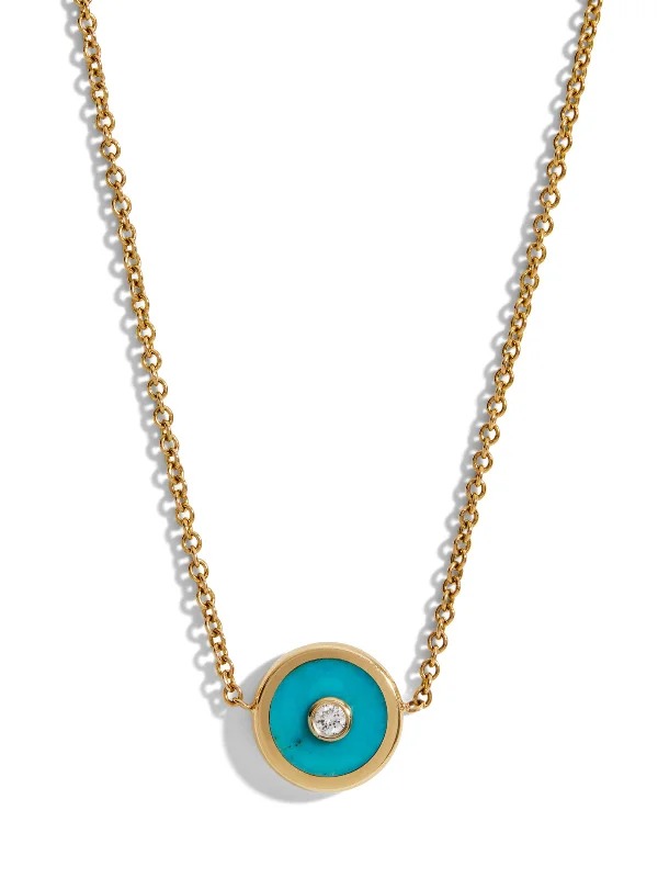 Mini Turquoise and Diamond Compass Yellow Gold Necklace