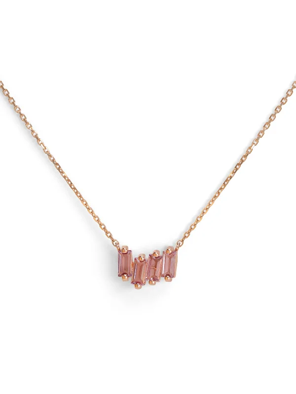 Mini Zig Zag Morganite Baguette Firework Rose Gold Necklace