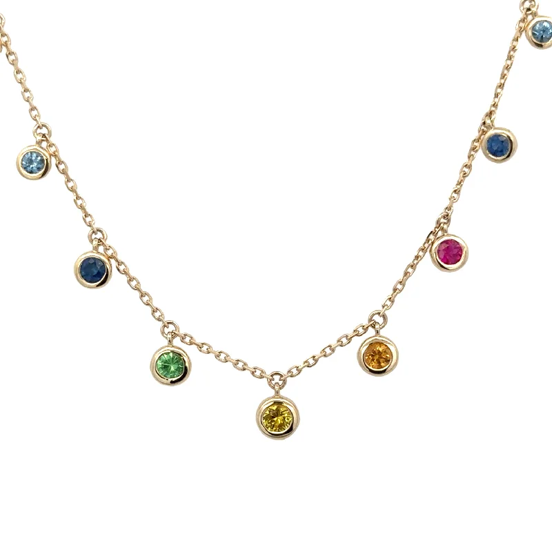 Multicolored Sapphire Station Necklace in Yellow Gold