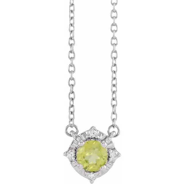 Peridot Necklace with Diamond Halo