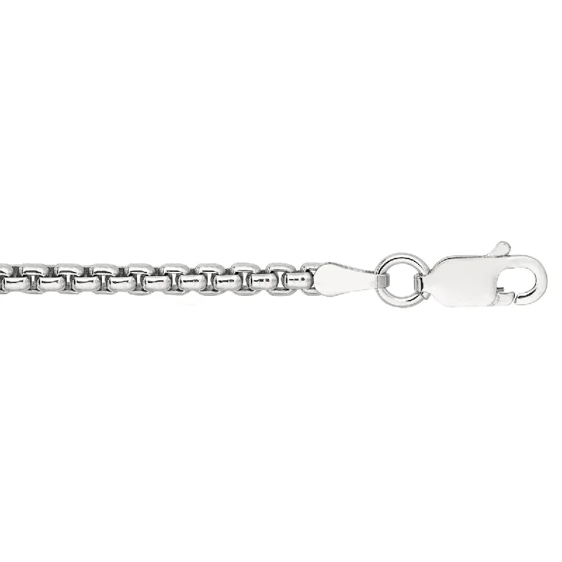 Rhodium Plated 2.2mm Round Box Chain 22” Necklace in Sterling Silver