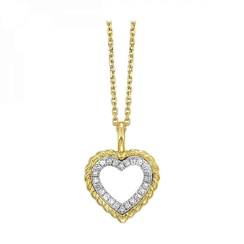 Ridged Heart Diamond Pendant Necklace in 14k Yellow Gold