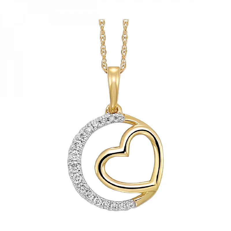 Round Pave Diamond Heart Shaped Pendant Necklace