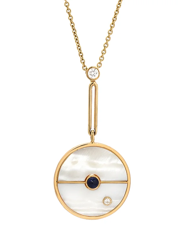 Signature White Mother of Pearl & Blue Sapphire Compass Yellow Gold Necklace