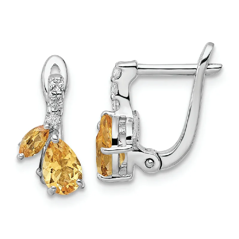 Sterling Silver RH-plated 1.81t.w. Citrine/White Topaz Hinged Earring