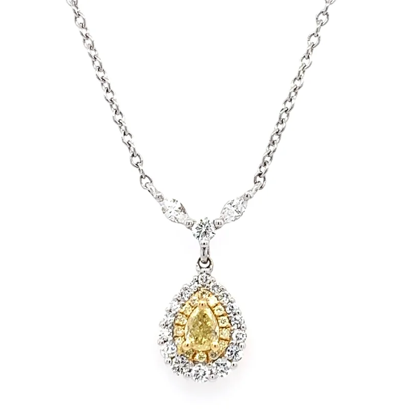 Tear Drop Shape Yellow and White Diamond Necklace