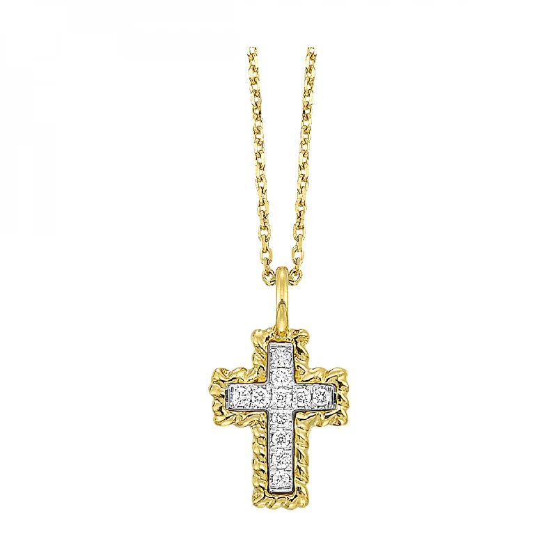 Textural Cross Pendant Diamond Necklace in 14k Yellow Gold