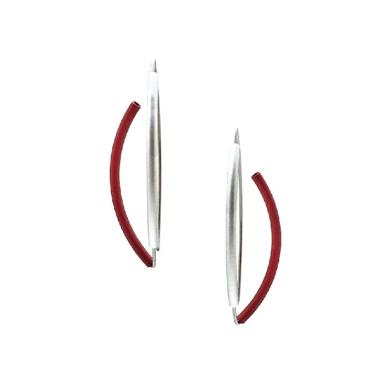 Red and Silver 3D Bow Earrings - Round Tubing