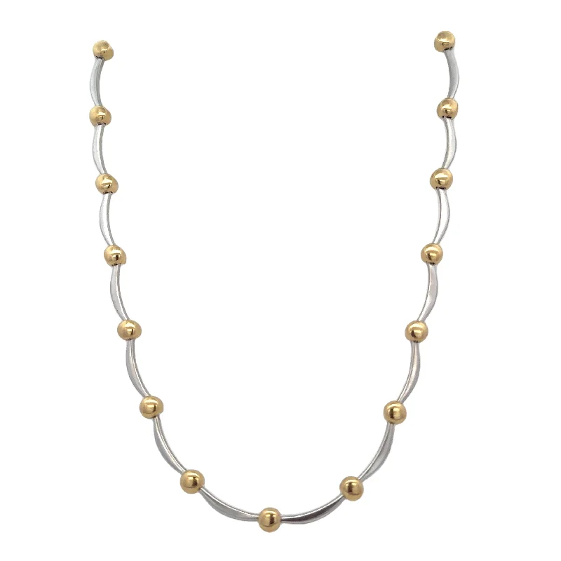 Two Tone 17" Curved Bar & Bead Necklace