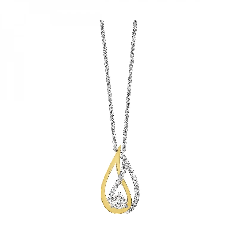 Two Tone Gold and Sterling Silver Diamond Interlocking Teardrop Pendant Necklace