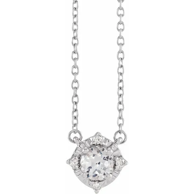 White Sapphire Necklace with Diamond Halo