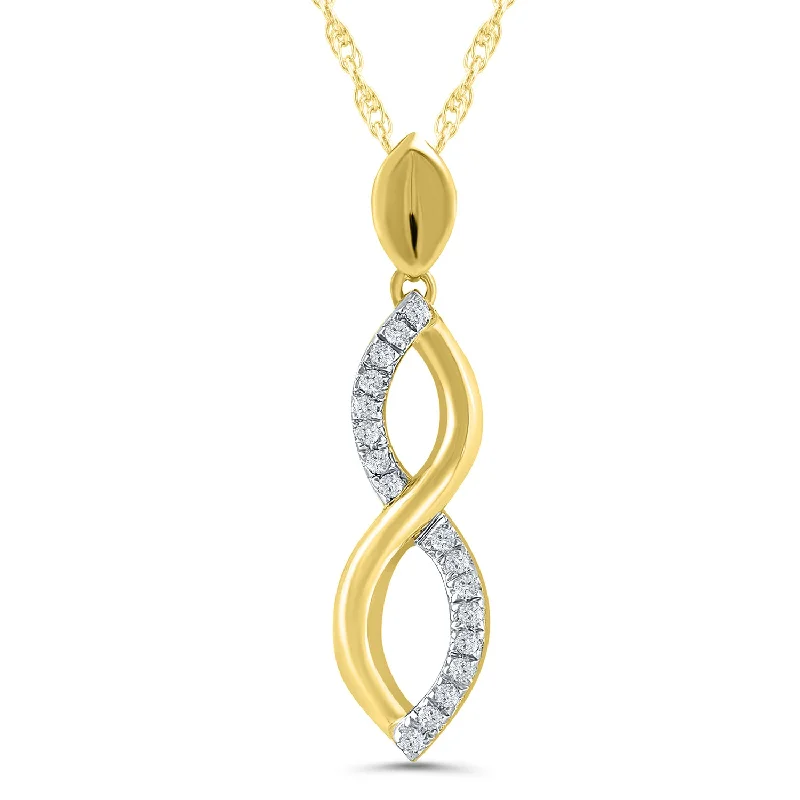 Yellow Gold Diamond Curved Infinity Pendant Necklace, 0.05 cttw