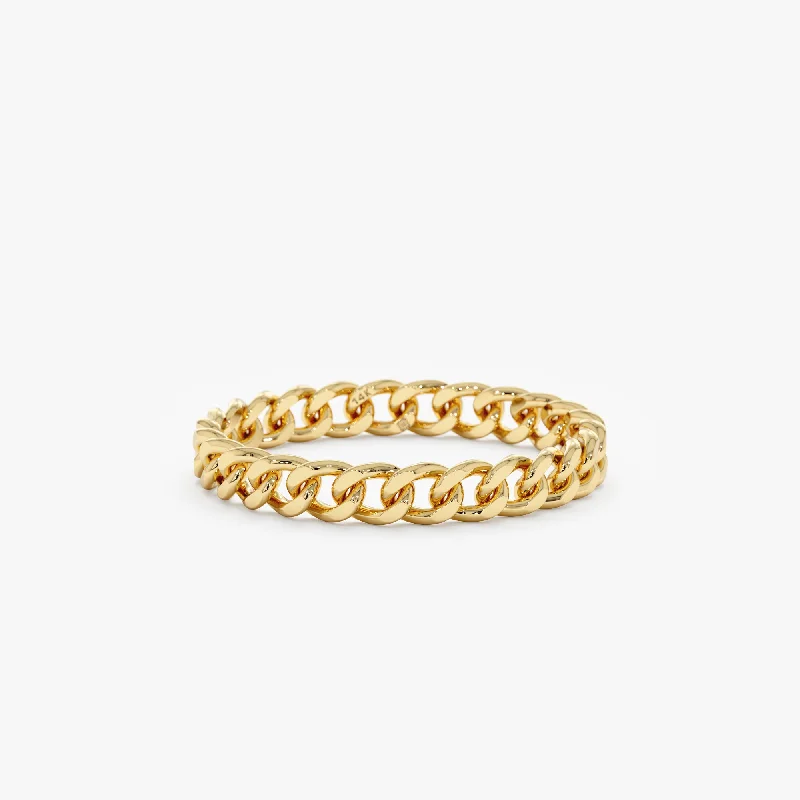 14k Gold Cuban Chain Ring - 3 mm, Mira