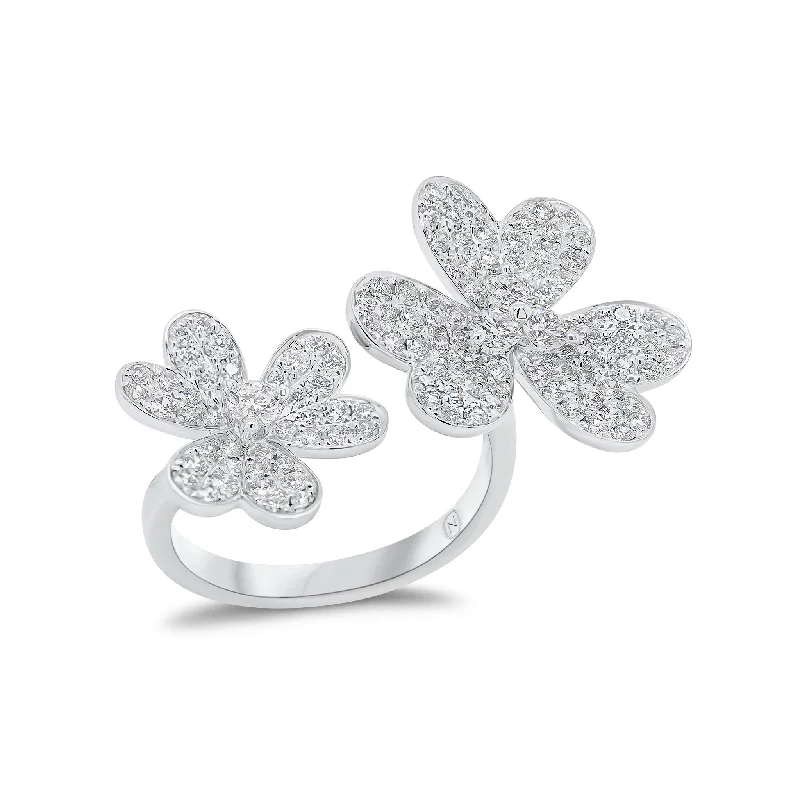 Diamond Double Flower Open Ring