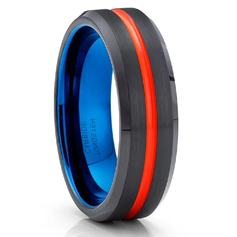 6Mm Tungsten Carbide Wedding Engagement Ring Orange Blue Black Comfort Fit