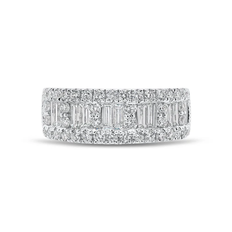 Baguette & Round Diamond Thick Wedding Band