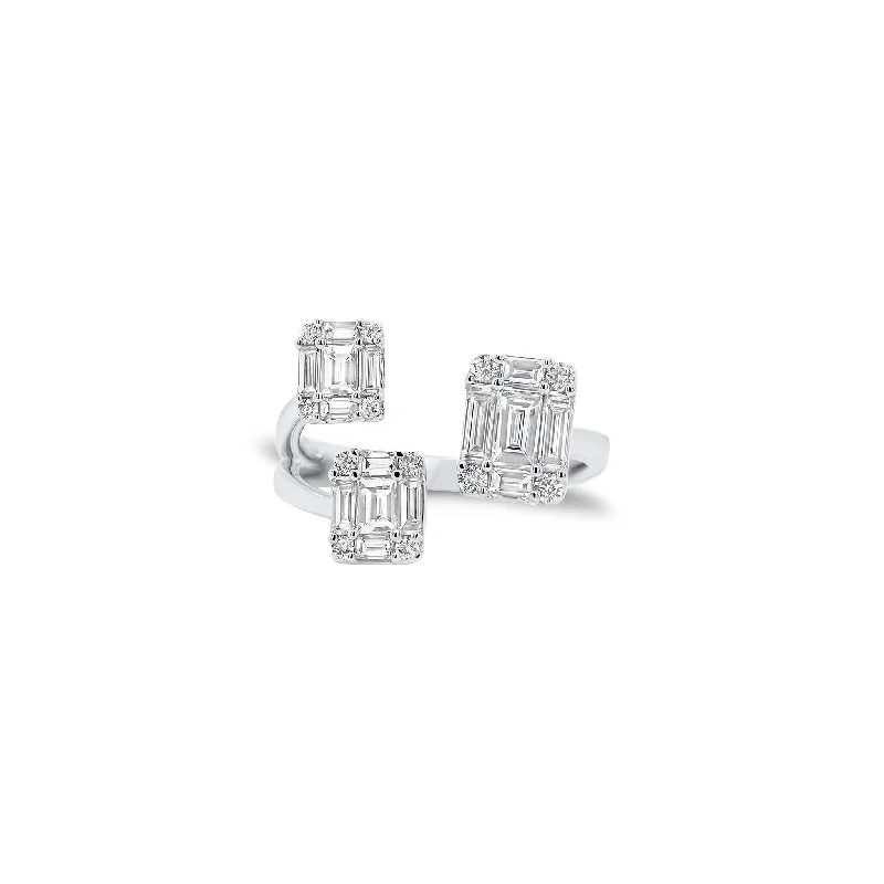 Emerald Cut Diamond Illusion Trio Open Ring