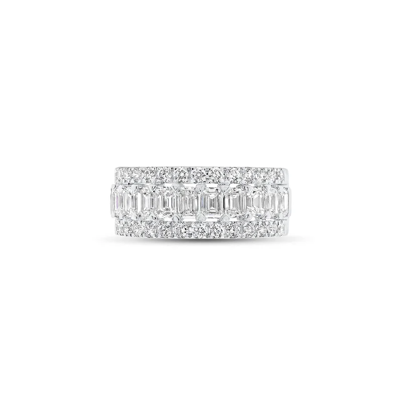 Emerald-Cut & Round Diamond Half-Way Wedding Band