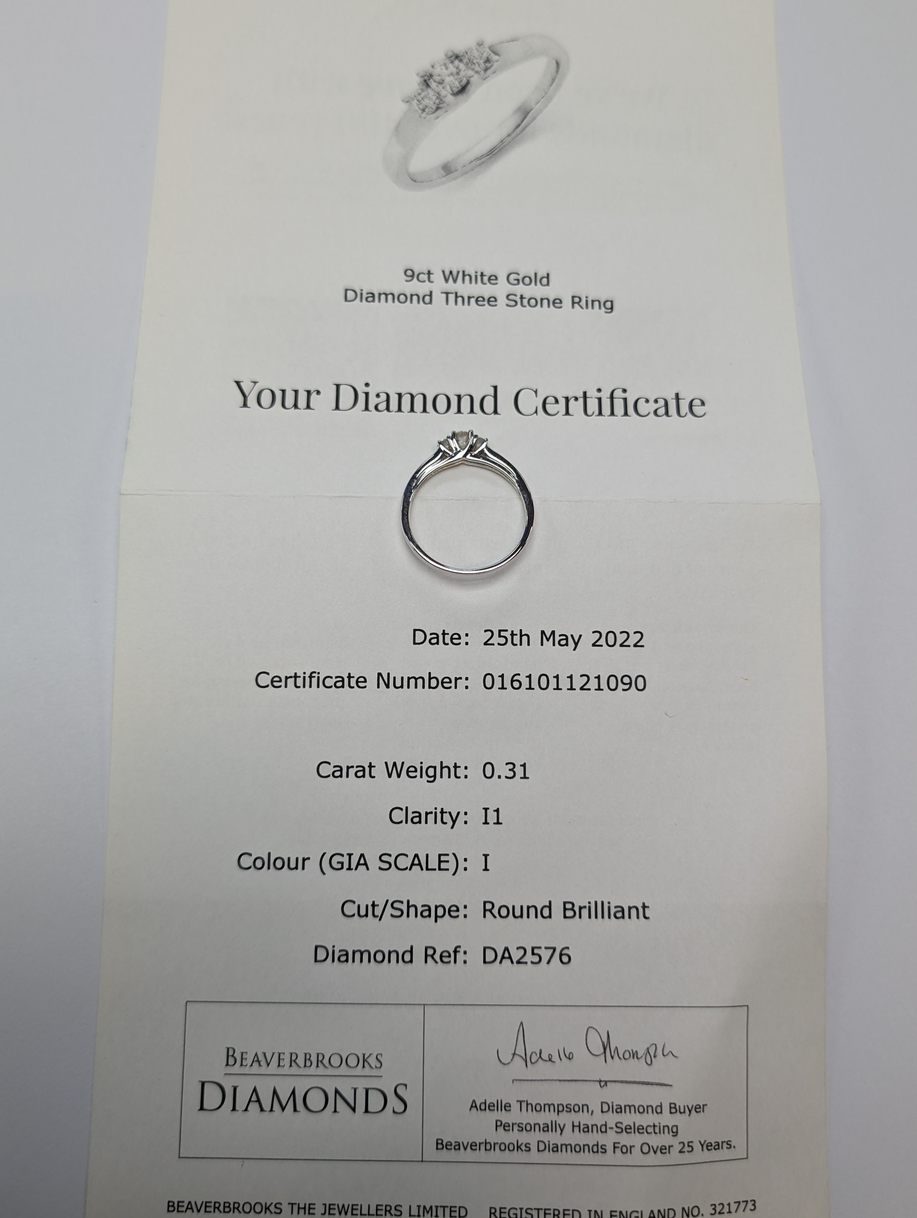 9CT WHITE GOLD 3 X DIAMOND ENGAGEMENT RING WITH CERTIFICATE PRESTON STORE