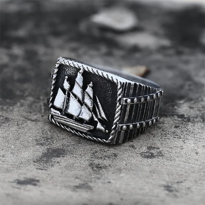 Barque Sailing Ship Stainless Steel Marine Ring