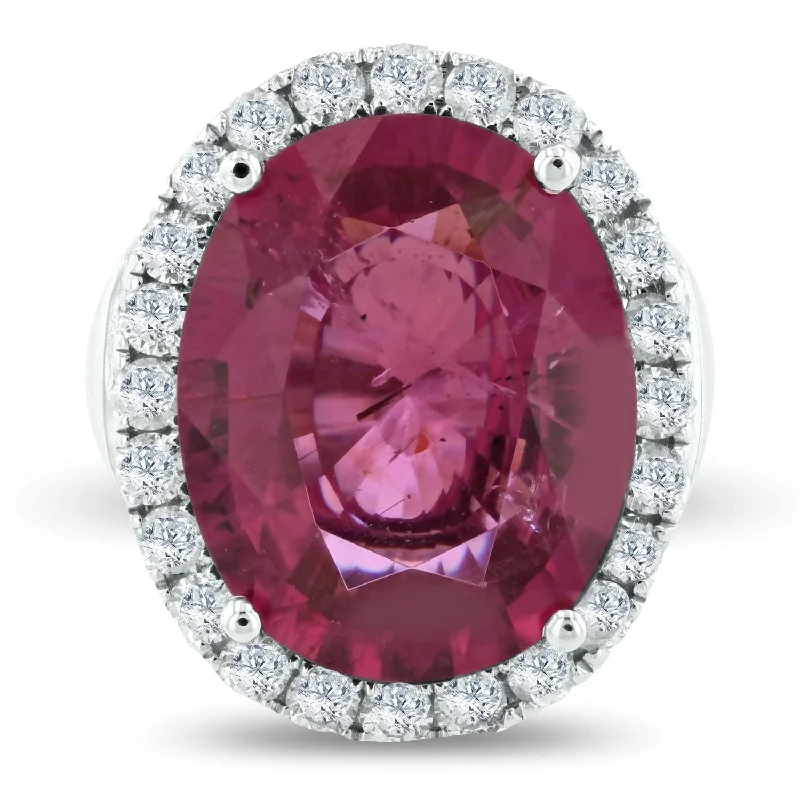 Auriya 14k White Gold 12 3/8ct Pink Tourmaline and 2 1/10ct TDW Diamond Ring