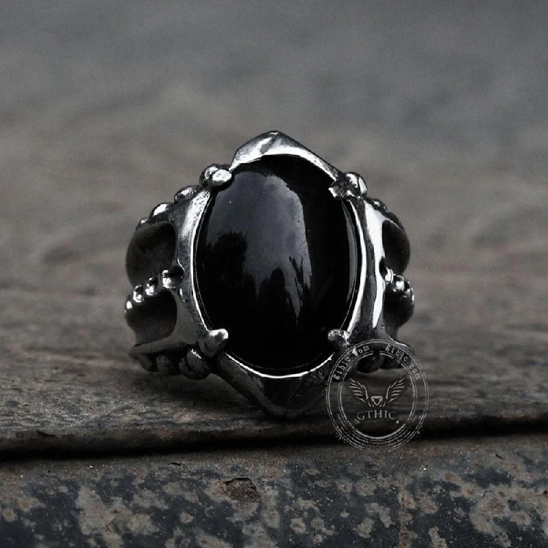 Black Agate Stainless Steel Punk Gothic Ring