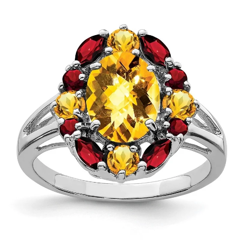 Curata 925 Sterling Silver Polished Open back Citrine and Garnet Ring