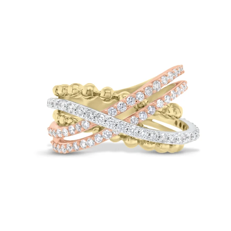 Diamond & Tricolor Gold Crossover Ring