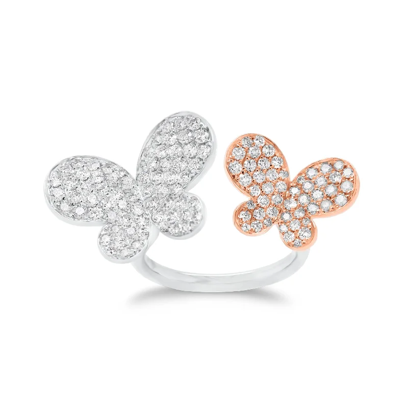 Diamond Two-Tone Butterflies Ring