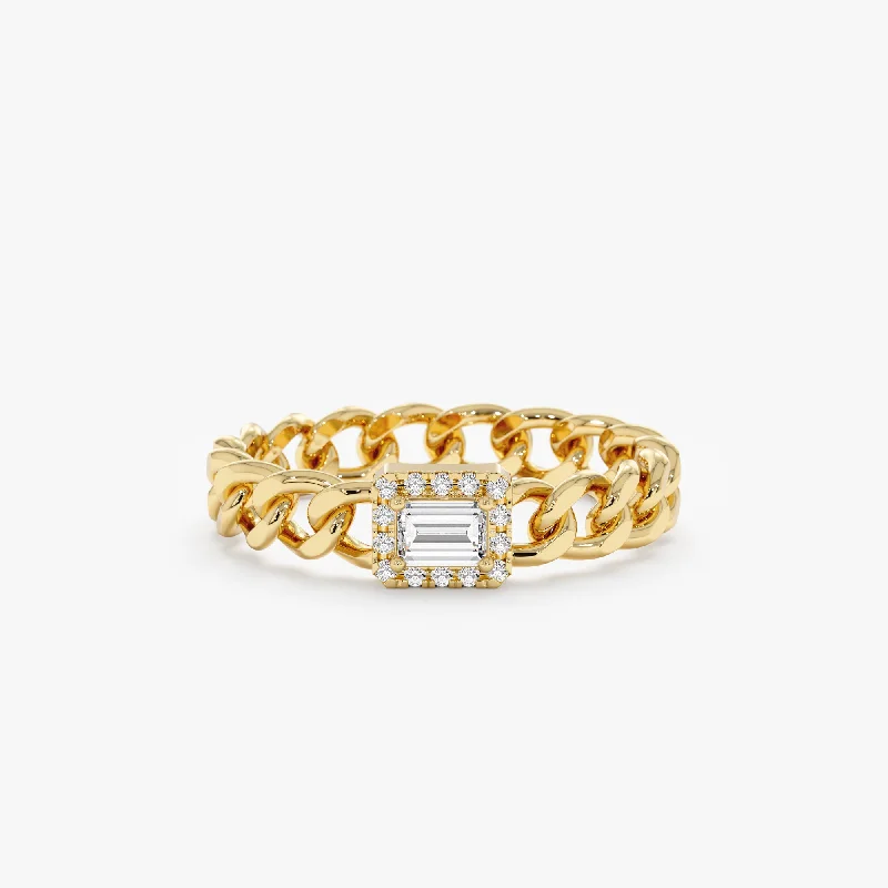 Emerald Cut Diamond Cuban Chain Ring, Keira