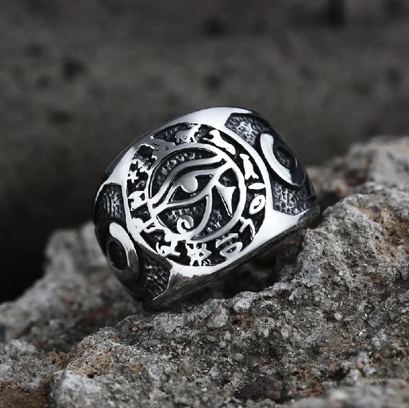 Eye of Ra Ankh Cross Stainless Steel Egypt Ring