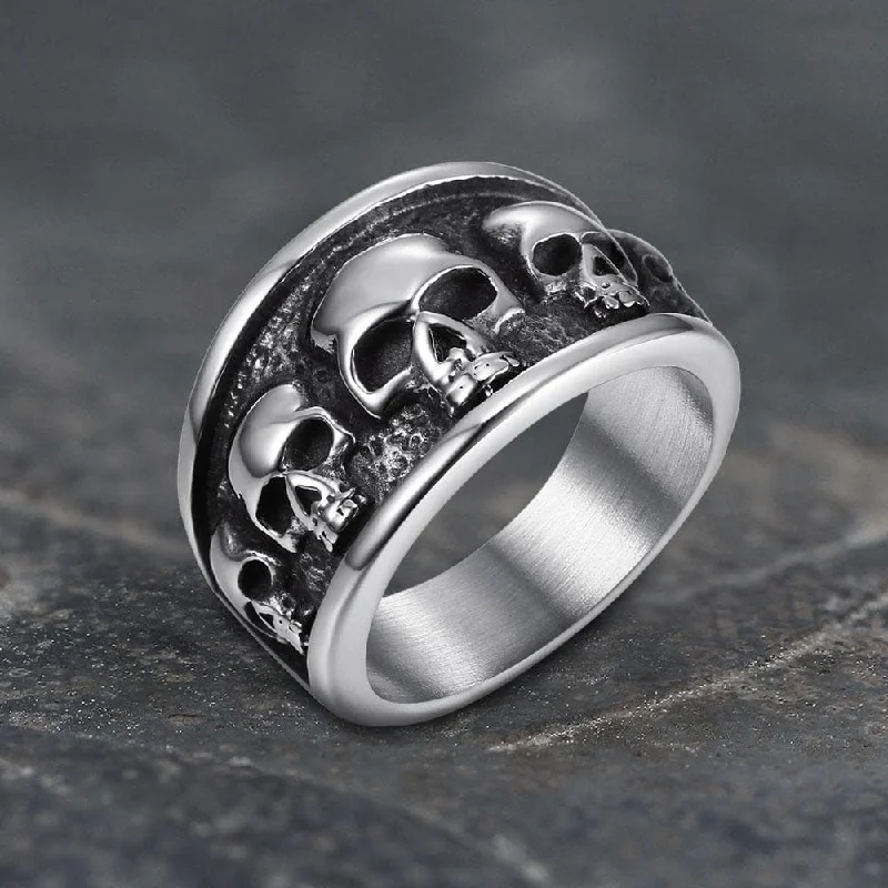 Five Skulls Stainless Steel Ring