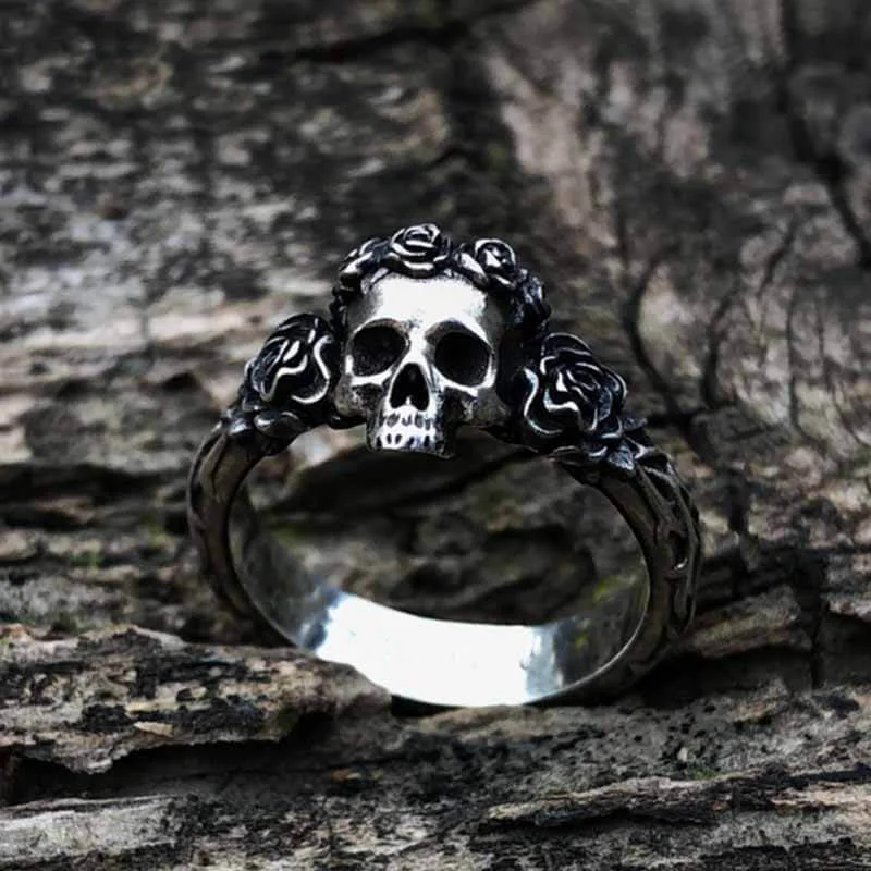 Free Soul Never Dies Flower Skull Stainless Steel Wedding Ring