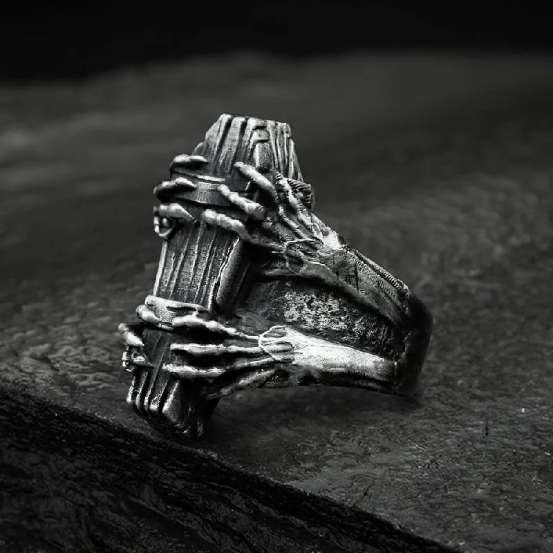 Ghost Claw Coffin Stainless Steel Ring