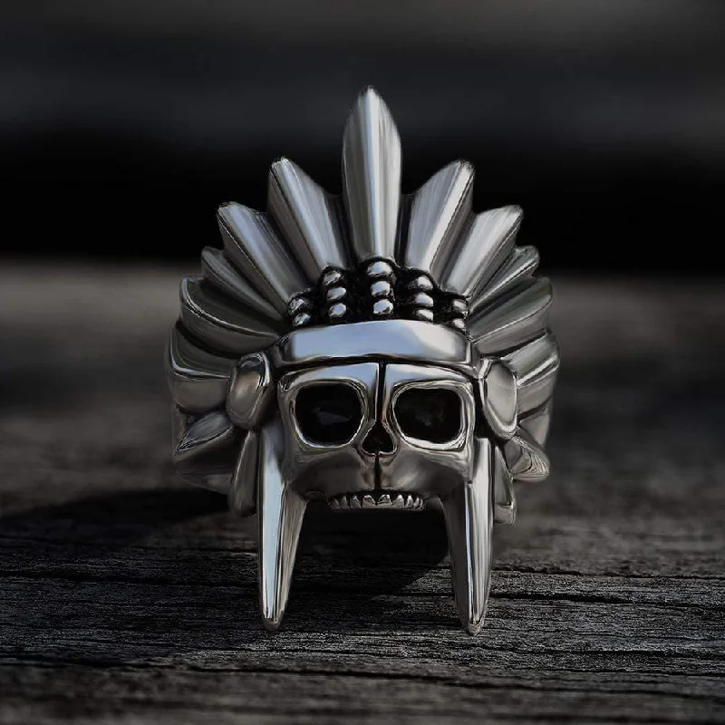 Tribal Chief Stainless Steel Skull Ring