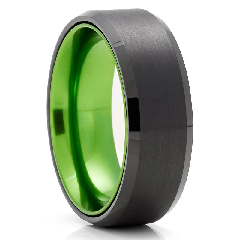 Green Black Tungsten Carbide Ring 8Mm Engagement Wedding Band Comfort Fit