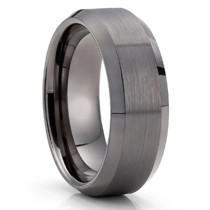 Gunmetal Tungsten Carbide Wedding Ring 8Mm Comfort Fit Anniversary Band