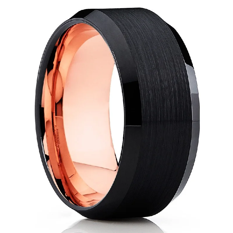 Mans Wedding RingBlack Wedding BandTungsten Carbide RingEngagement RingRose Gold Tungsten Ring8Mm