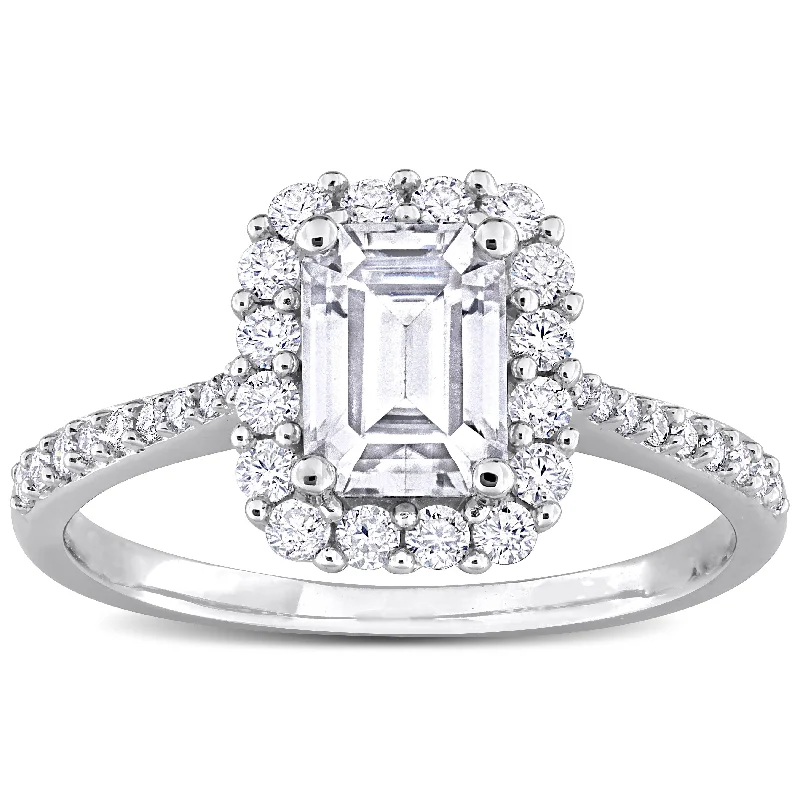 Miadora 1 3/8ct DEW Octagon-cut Created Moissanite Halo Ring in Sterling Silver