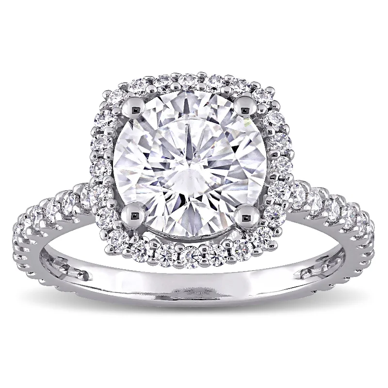 Miadora 2 1/2ct DEW Moissanite Halo Engagement Ring in 10k White Gold