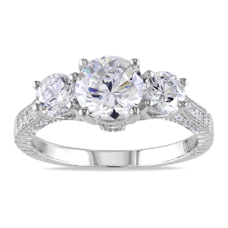 Miadora Sterling Silver Round-cut Cubic Zirconia Engagement Ring