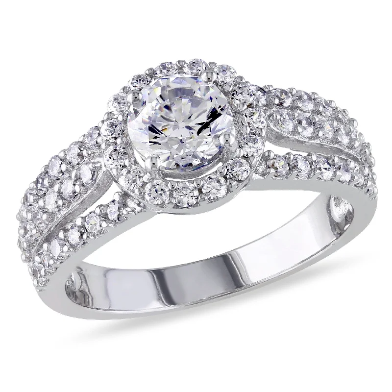 Miadora Triple Row Halo Cubic Zirconia Engagement Ring in Sterling Silver