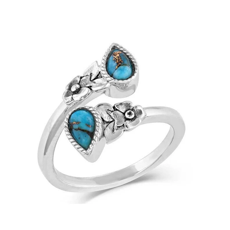 Montana Silversmiths Ring Women Floral Ancestors Turquoise Wrap RG5193 - Silver