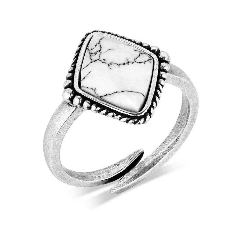 Montana Silversmiths Ring Womens Blank Slate White Buffalo Open RG5970 - Silver