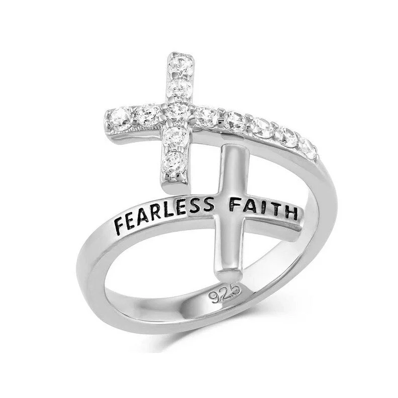 Montana Silversmiths Ring Womens Fearless Faith Crystal Cross FFRG5538 - Silver