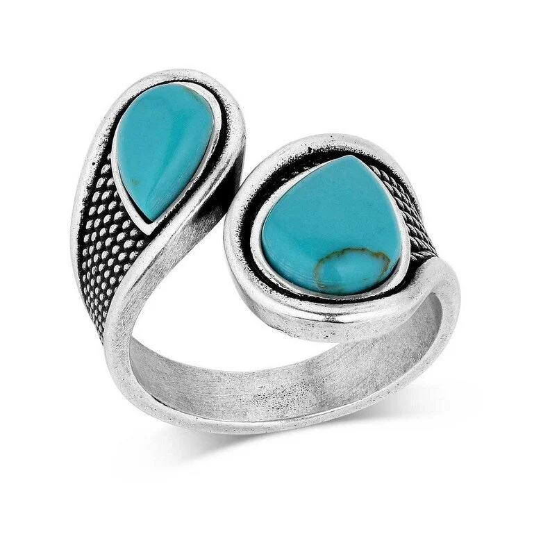 Montana Silversmiths Ring Womens High Tides Turquoise Wrap RG5968 - Silver